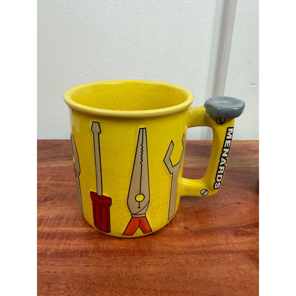 Menards Coffee Mug 3D Tools Graphic Set of 2 Yellow & Green Tool Handles Ceramic - Picture 5 of 13